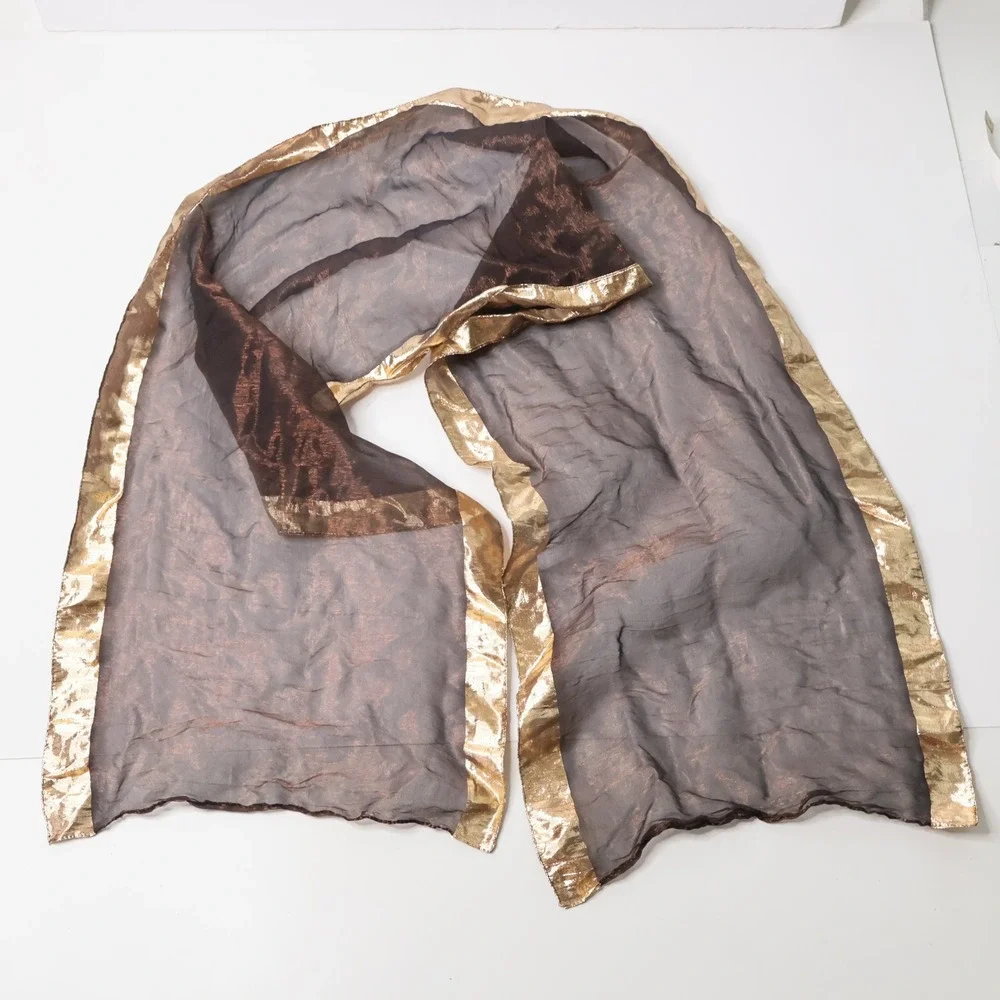 Vintage Sheer Bronze Brown Gold Metallic Rectangle Scarf Space Core Disco